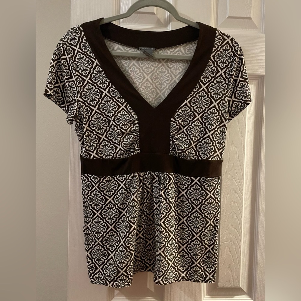 Women’s Medium Ann Taylor Brown Blue and White V Neck
